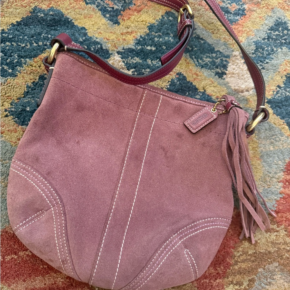Vintage Y2K Coach Rose & Aubergine Suede/ Leather Hamptons Crossbody